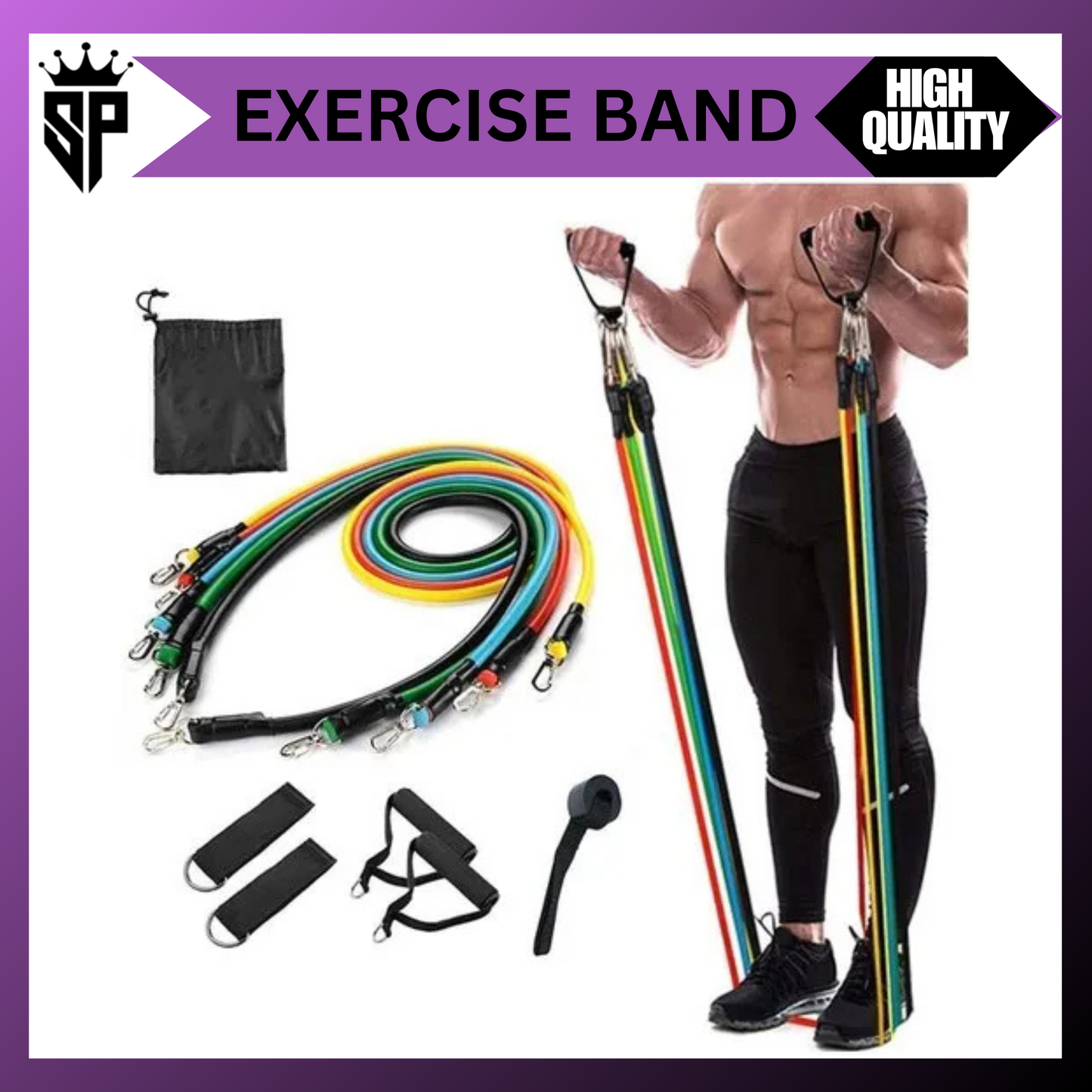 SP Dealz 11pcs Resistance Bands Set for Home Workout - Professional Exercise Bands for Strength Training, Muscle Building & Physical Therapy - Full Body Fitness Kit for Men & Women