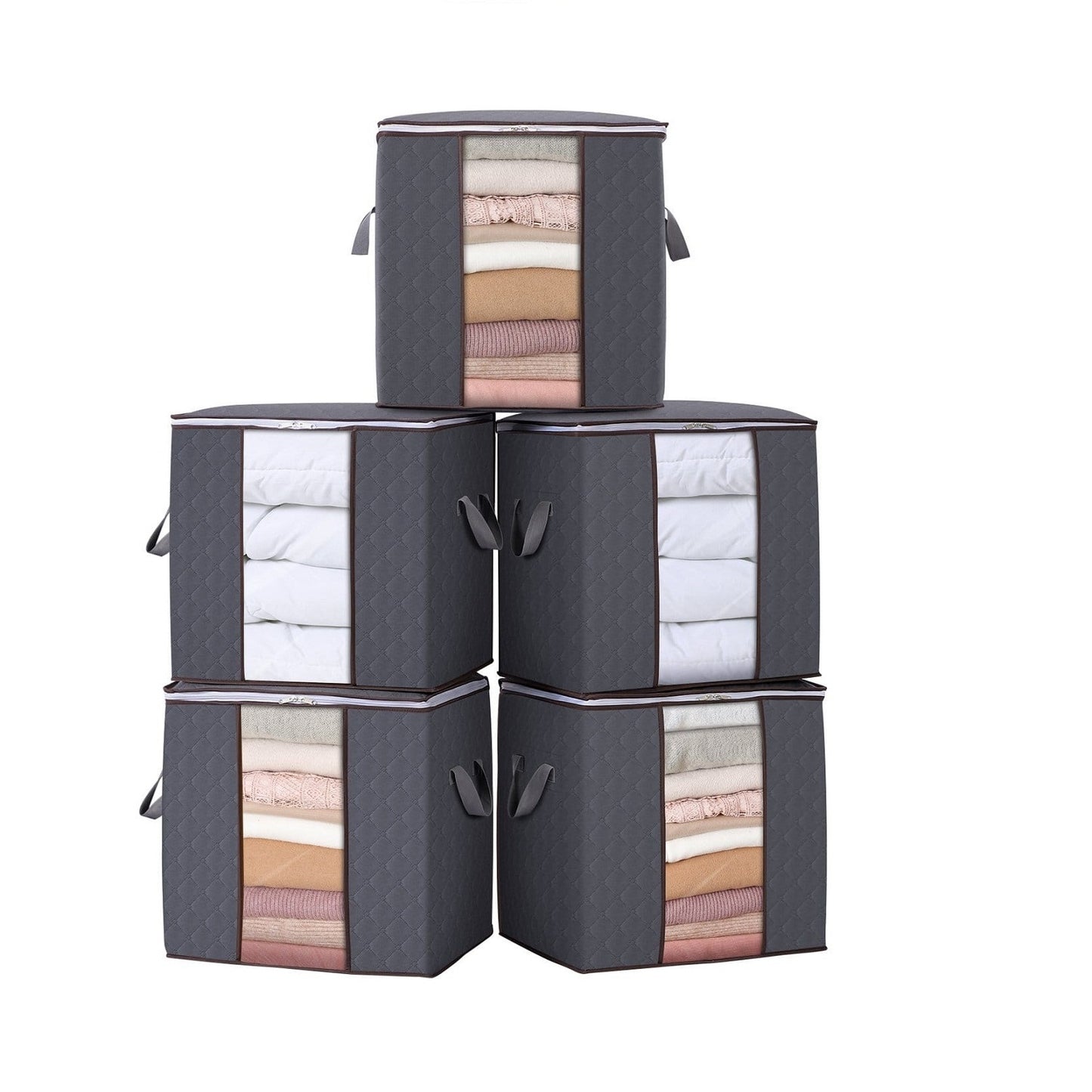 Pack of 3 Portable Bamboo Storage Bags - Foldable Wardrobe Organizer and Clothes Storage Box for Blankets