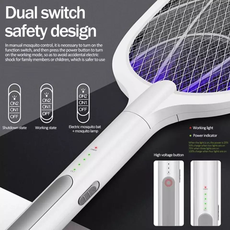 2-in-1 Electric Mosquito Killer Racket & UV Light Lamp - USB Rechargeable Bug Zapper for Indoor & Outdoor Insect Control