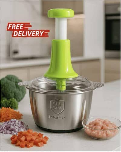 2L Heavy Duty Manual Stainless Steel Vegetable Chopper & Meat Grinder - Hand Press Food Processor (SUS 304 Grade)