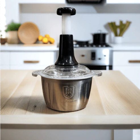 2L Heavy Duty Manual Stainless Steel Vegetable Chopper & Meat Grinder - Hand Press Food Processor (SUS 304 Grade)