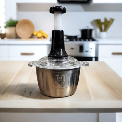 2L Heavy Duty Manual Stainless Steel Vegetable Chopper & Meat Grinder - Hand Press Food Processor (SUS 304 Grade)