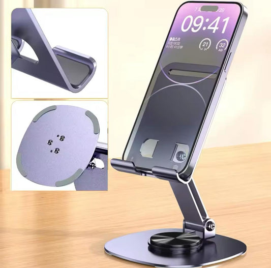 Alogy 360° Rotatable Metal Mobile Phone Stand - Adjustable Folding Desktop Tablet Holder for Desk, Bed & Office - Premium Aluminum Alloy Stable Base