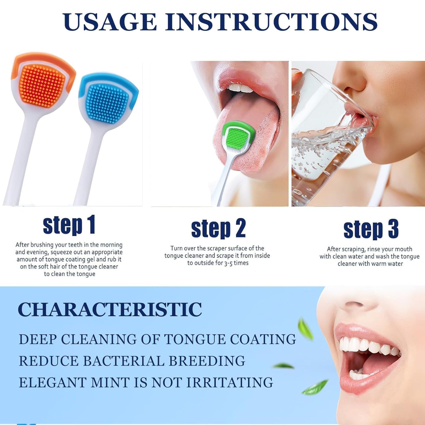 Professional Tongue Scraper Cleaner Brush - Antibacterial Oral Hygiene Tool for Bad Breath Removal & Deep Tongue Cleaning