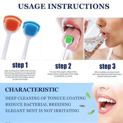 Professional Tongue Scraper Cleaner Brush - Antibacterial Oral Hygiene Tool for Bad Breath Removal & Deep Tongue Cleaning