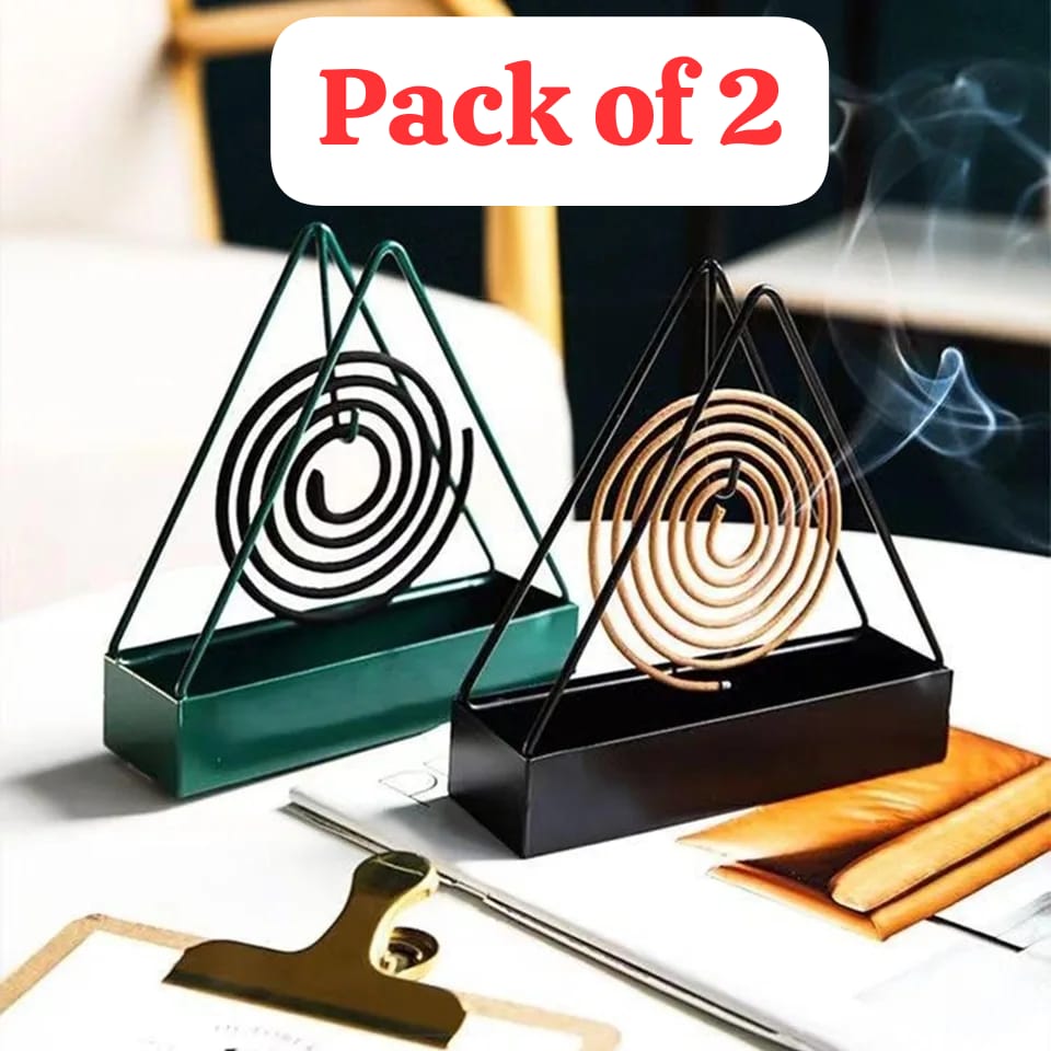 Pack of 2 Nordic Iron Mosquito Coil Holder - Triangular Fireproof Hanging Mosquito Repellent Stand - Retro Home & Outdoor Incense Burner Tray