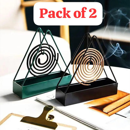 Pack of 2 Nordic Iron Mosquito Coil Holder - Triangular Fireproof Hanging Mosquito Repellent Stand - Retro Home & Outdoor Incense Burner Tray