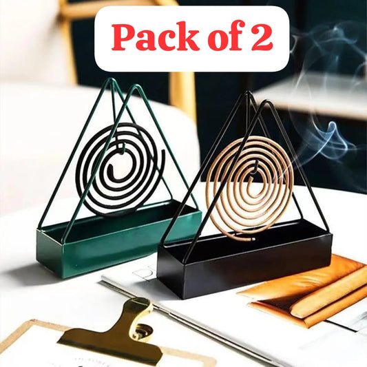 Pack of 2 Nordic Iron Mosquito Coil Holder - Triangular Fireproof Hanging Mosquito Repellent Stand - Retro Home & Outdoor Incense Burner Tray