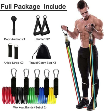 SP Dealz 11pcs Resistance Bands Set for Home Workout - Professional Exercise Bands for Strength Training, Muscle Building & Physical Therapy - Full Body Fitness Kit for Men & Women