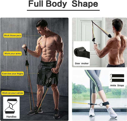 SP Dealz 11pcs Resistance Bands Set for Home Workout - Professional Exercise Bands for Strength Training, Muscle Building & Physical Therapy - Full Body Fitness Kit for Men & Women