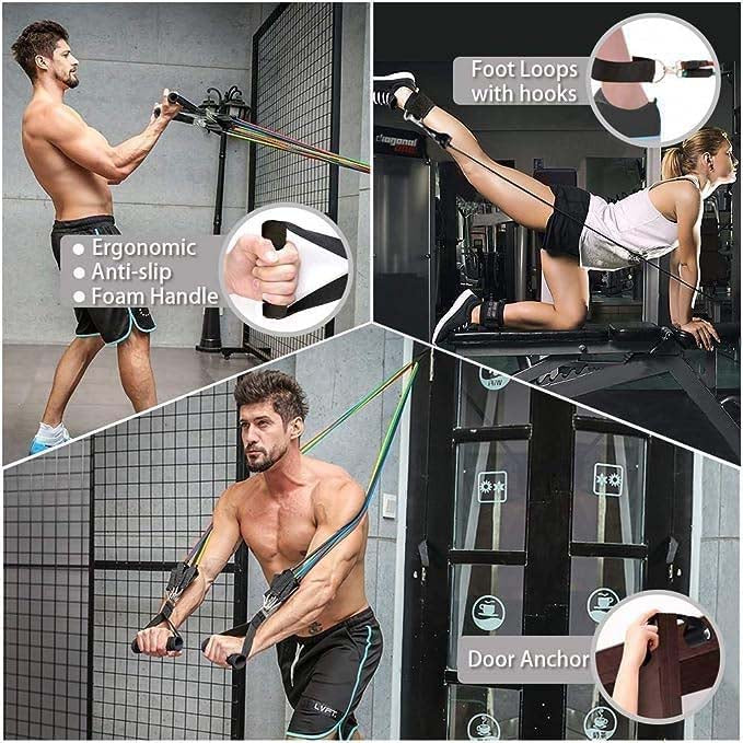 SP Dealz 11pcs Resistance Bands Set for Home Workout - Professional Exercise Bands for Strength Training, Muscle Building & Physical Therapy - Full Body Fitness Kit for Men & Women