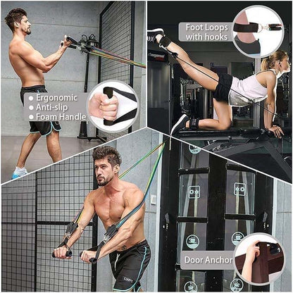 SP Dealz 11pcs Resistance Bands Set for Home Workout - Professional Exercise Bands for Strength Training, Muscle Building & Physical Therapy - Full Body Fitness Kit for Men & Women