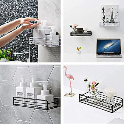 Set of 2 Multi-Functional Wall Mounted Storage Racks - No-Drill Adhesive Bathroom & Kitchen Organizer for Shampoo, Spices, and Accessories