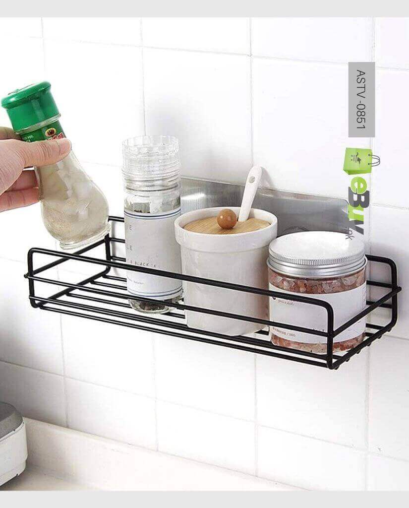 Set of 2 Multi-Functional Wall Mounted Storage Racks - No-Drill Adhesive Bathroom & Kitchen Organizer for Shampoo, Spices, and Accessories