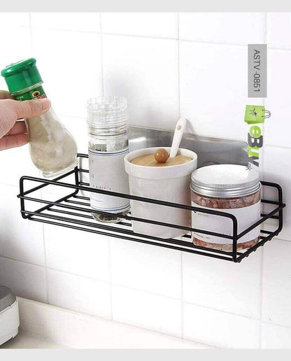Set of 2 Multi-Functional Wall Mounted Storage Racks - No-Drill Adhesive Bathroom & Kitchen Organizer for Shampoo, Spices, and Accessories