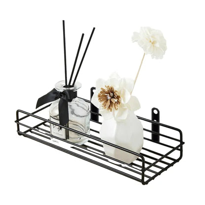 Set of 2 Multi-Functional Wall Mounted Storage Racks - No-Drill Adhesive Bathroom & Kitchen Organizer for Shampoo, Spices, and Accessories