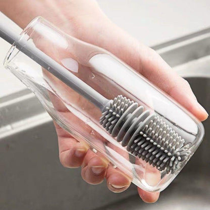 33cm Long Handle Silicone Bottle Cleaning Brush - Versatile Kitchen Scrubber for Baby Bottles, Cups, and Glassware
