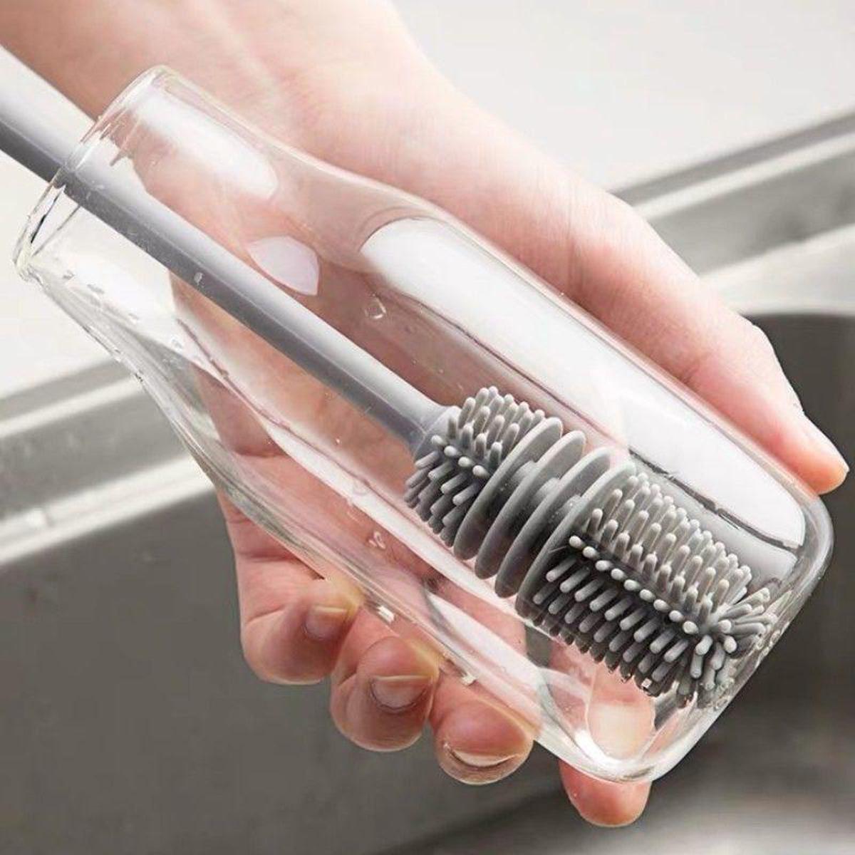 33cm Long Handle Silicone Bottle Cleaning Brush - Versatile Kitchen Scrubber for Baby Bottles, Cups, and Glassware