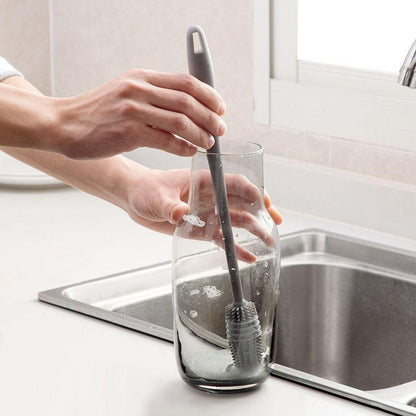 33cm Long Handle Silicone Bottle Cleaning Brush - Versatile Kitchen Scrubber for Baby Bottles, Cups, and Glassware