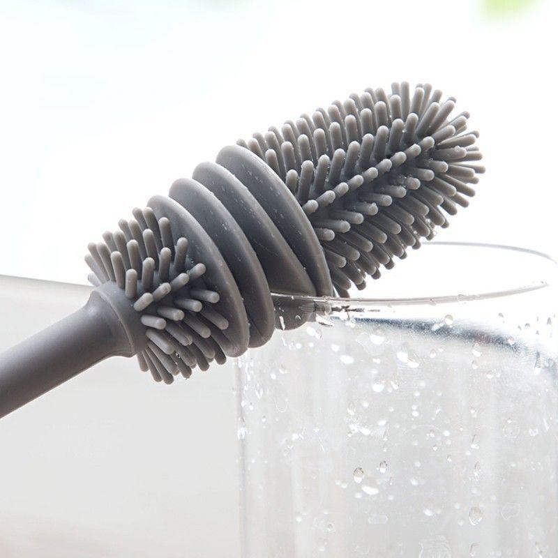 33cm Long Handle Silicone Bottle Cleaning Brush - Versatile Kitchen Scrubber for Baby Bottles, Cups, and Glassware