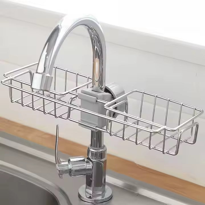 Premium Stainless Steel Sponge Holder for Kitchen Sink - Adjustable Faucet Rack & Sink Caddy Organizer - Rust-Resistant Soap Drainer & Bathroom Storage