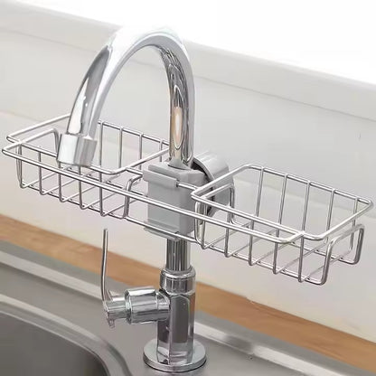 Premium Stainless Steel Sponge Holder for Kitchen Sink - Adjustable Faucet Rack & Sink Caddy Organizer - Rust-Resistant Soap Drainer & Bathroom Storage