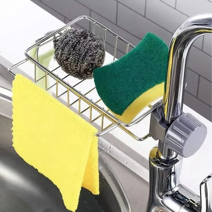 Premium Stainless Steel Sponge Holder for Kitchen Sink - Adjustable Faucet Rack & Sink Caddy Organizer - Rust-Resistant Soap Drainer & Bathroom Storage