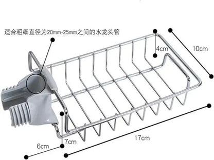 Premium Stainless Steel Sponge Holder for Kitchen Sink - Adjustable Faucet Rack & Sink Caddy Organizer - Rust-Resistant Soap Drainer & Bathroom Storage