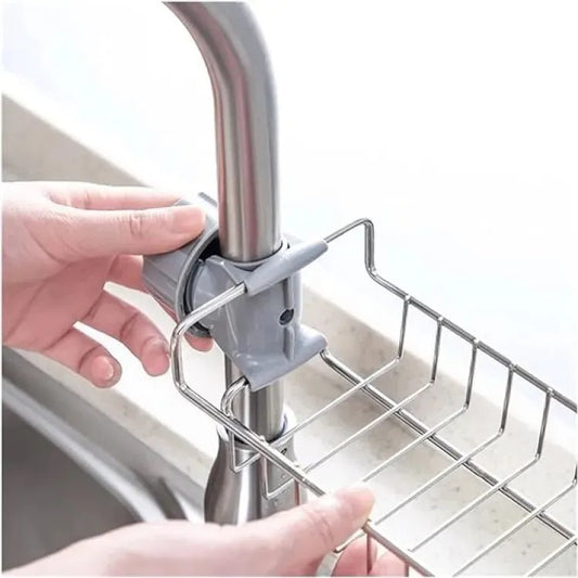 Premium Stainless Steel Sponge Holder for Kitchen Sink - Adjustable Faucet Rack & Sink Caddy Organizer - Rust-Resistant Soap Drainer & Bathroom Storage