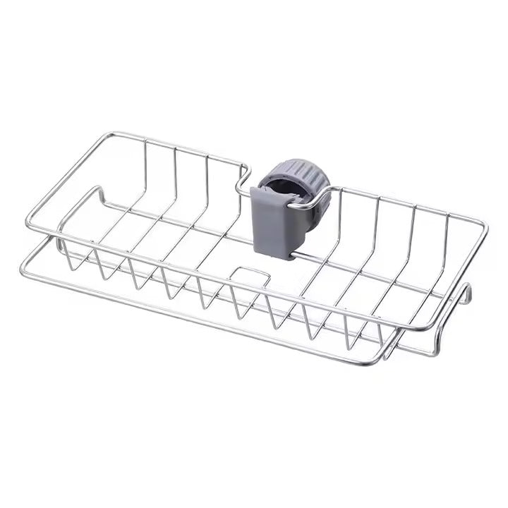 Premium Stainless Steel Sponge Holder for Kitchen Sink - Adjustable Faucet Rack & Sink Caddy Organizer - Rust-Resistant Soap Drainer & Bathroom Storage