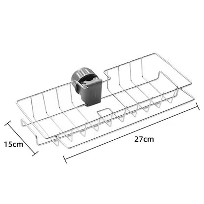 Premium Stainless Steel Sponge Holder for Kitchen Sink - Adjustable Faucet Rack & Sink Caddy Organizer - Rust-Resistant Soap Drainer & Bathroom Storage