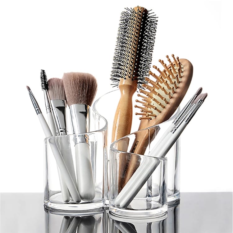 360 Rotating Acrylic Makeup Organizer with Mirror & Dustproof Brush Holder - Clear Cosmetic Storage Box & Lipstick Tray