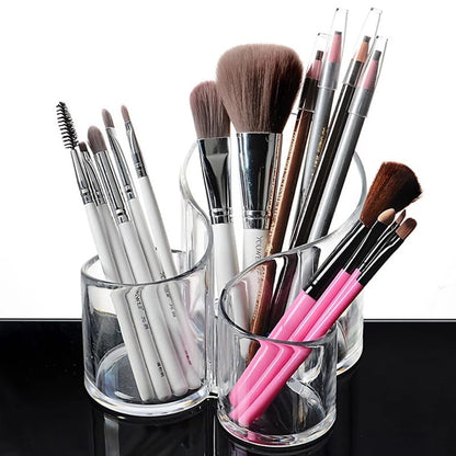 360 Rotating Acrylic Makeup Organizer with Mirror & Dustproof Brush Holder - Clear Cosmetic Storage Box & Lipstick Tray