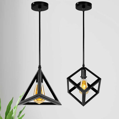 Modern Geometric Cube & Triangle Pendant Light - Industrial Matt Black Ceiling Lamp for Home, Bedroom, TV Lounge & Office Decor