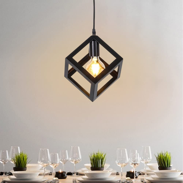 Modern Geometric Cube & Triangle Pendant Light - Industrial Matt Black Ceiling Lamp for Home, Bedroom, TV Lounge & Office Decor