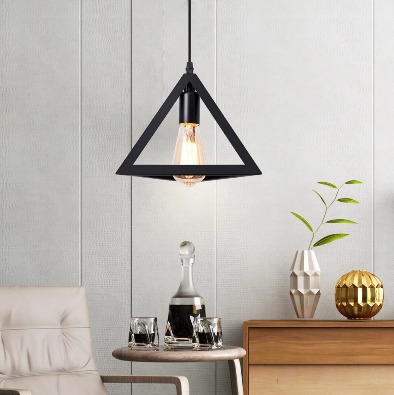 Modern Geometric Cube & Triangle Pendant Light - Industrial Matt Black Ceiling Lamp for Home, Bedroom, TV Lounge & Office Decor