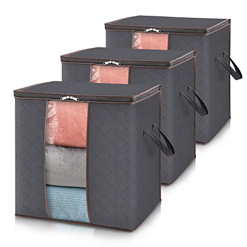 Pack of 3 Portable Bamboo Storage Bags - Foldable Wardrobe Organizer and Clothes Storage Box for Blankets