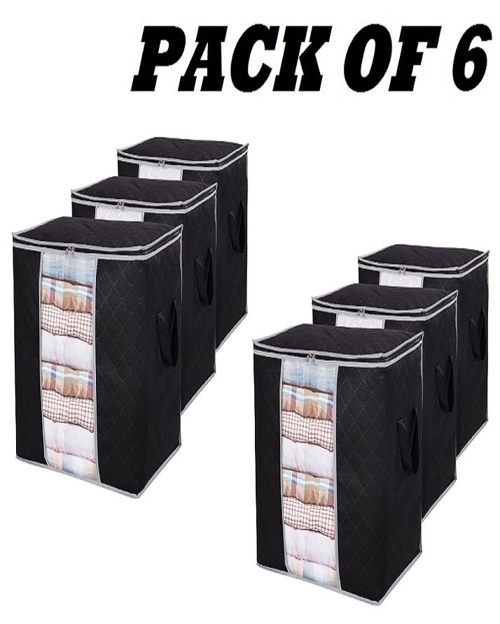 Pack of 3 Portable Bamboo Storage Bags - Foldable Wardrobe Organizer and Clothes Storage Box for Blankets