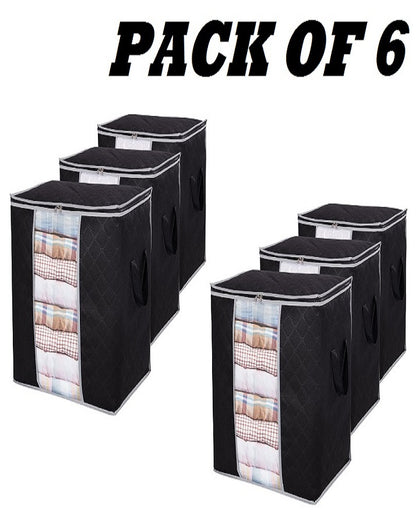 Pack of 3 Portable Bamboo Storage Bags - Foldable Wardrobe Organizer and Clothes Storage Box for Blankets
