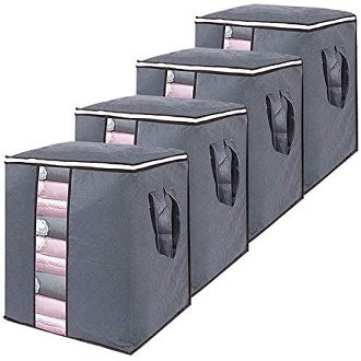 Pack of 3 Portable Bamboo Storage Bags - Foldable Wardrobe Organizer and Clothes Storage Box for Blankets