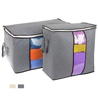 Pack of 3 Portable Bamboo Storage Bags - Foldable Wardrobe Organizer and Clothes Storage Box for Blankets