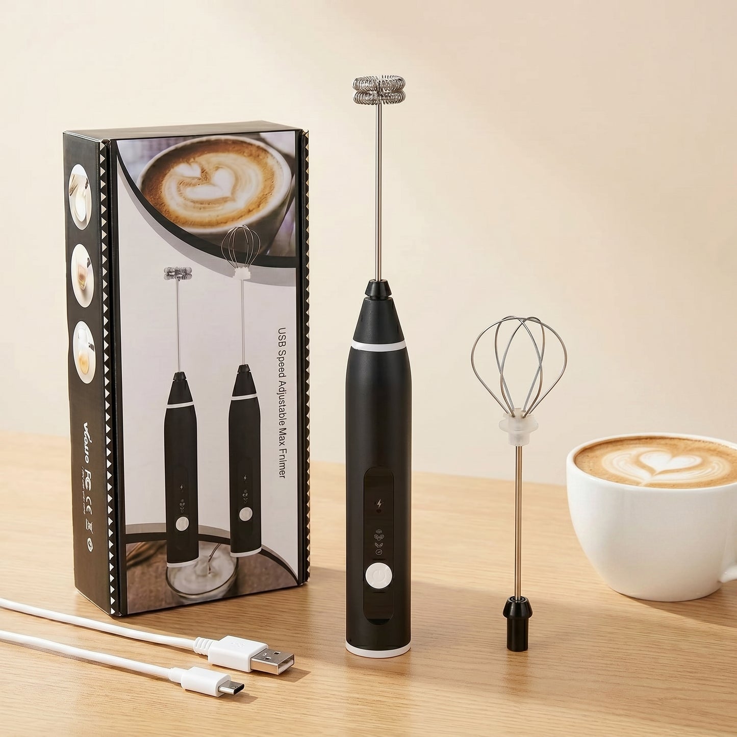 High-Speed Handheld Milk Frother & Coffee Beater - Professional 3-Speed Electric Whisk for Lattes, Cappuccinos & Hot Chocolate